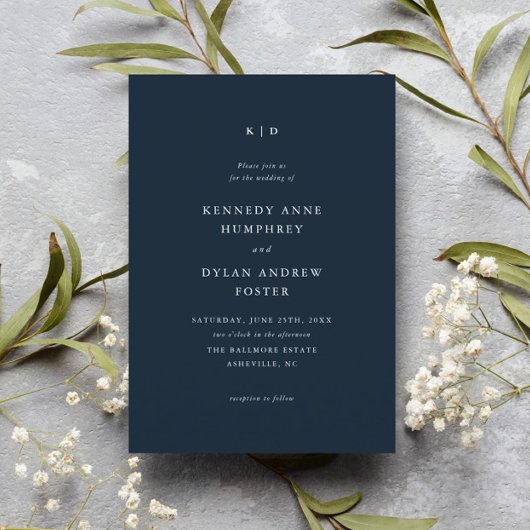 Invitation Simple Élégant Mariage Bleu Nuit