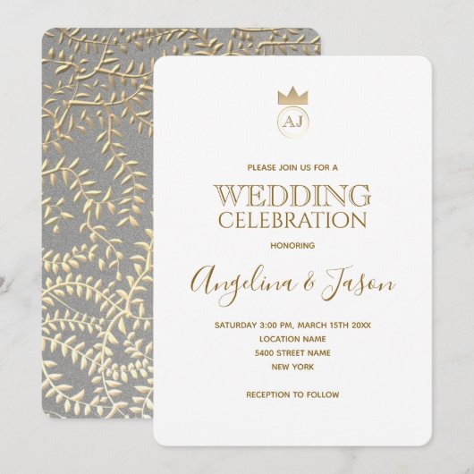 Invitation Simple Élégant Mariage Calligraphié en Or (Devant / Derrière)