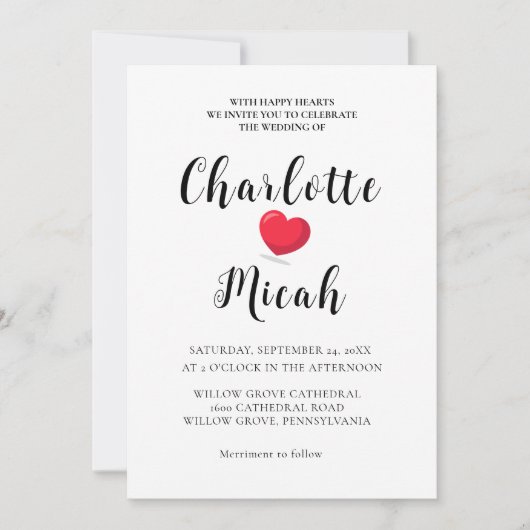 Invitation Simple Élégant Mariage Calligraphié Script (Devant)