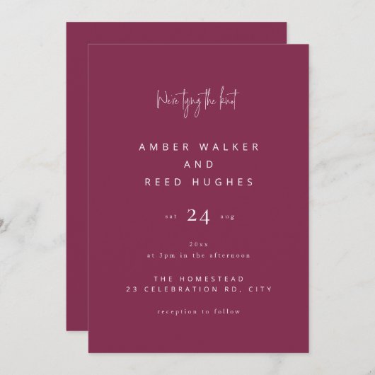 Invitation Simple élégant Mariage classique Burgundy Script (Devant / Derrière)