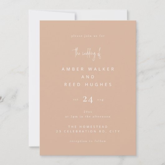 Invitation Simple élégant Mariage classique Clush Pink Script (Devant)