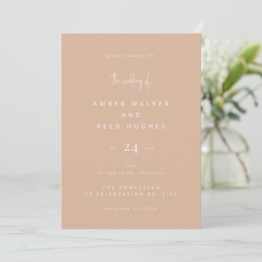 Invitation Simple élégant Mariage classique Clush Pink Script (Debout devant)