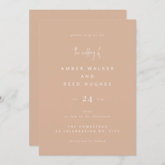 Invitation Simple élégant Mariage classique Clush Pink Script (Devant / Derrière)