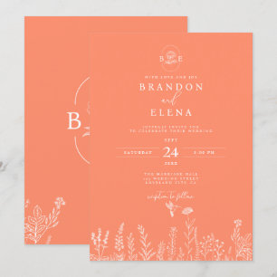 Invitation Simple élégant Mariage de corail botanique floral