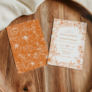 Invitation Simple Élégant Mariage de Jardin Floral en Cuivre