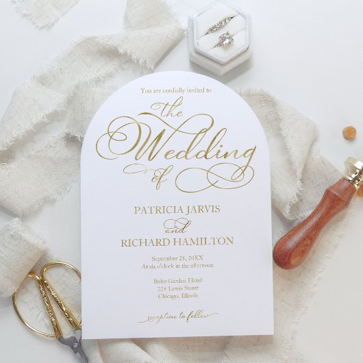 Invitation Simple Élégant Mariage Écriture Fausse Feuille D'o