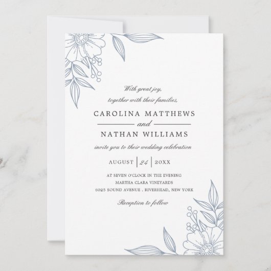 Invitation Simple Elégant Mariage Floral Corners (Devant)