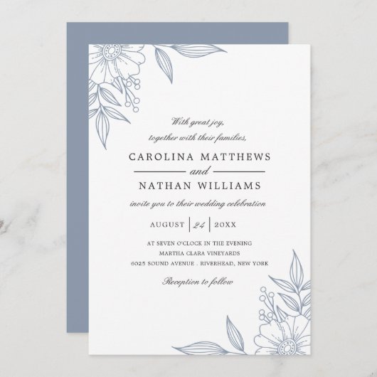 Invitation Simple Elégant Mariage Floral Corners (Devant / Derrière)