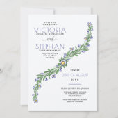Invitation Simple Elegant Mariage floral de balayage bleu mar (Devant)