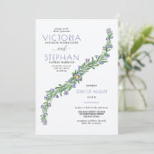 Invitation Simple Elegant Mariage floral de balayage bleu mar (Debout devant)