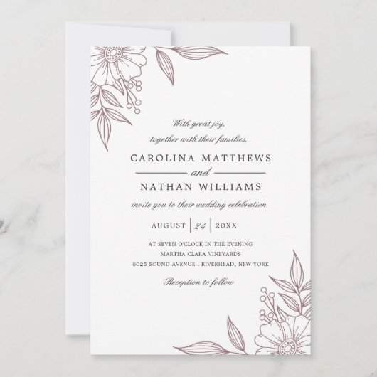 Invitation Simple Elégant Mariage Mauve (Devant)