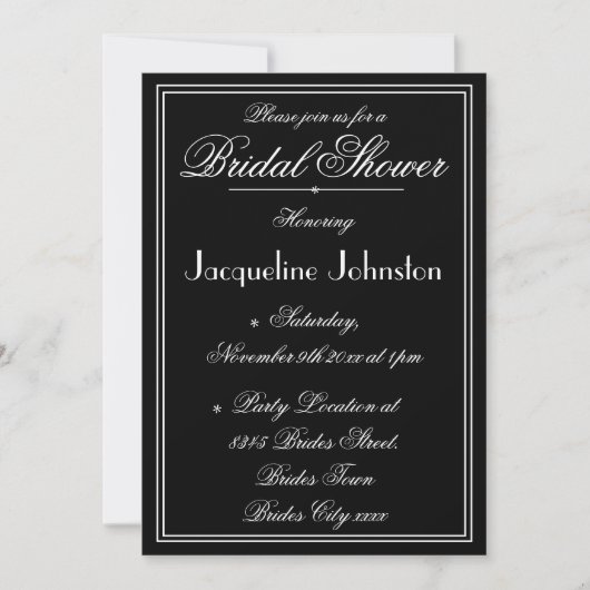 Invitation Simple Élégant Mariage Noir & Blanc Script (Devant)
