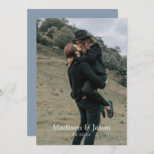 Invitation Simple élégant Mariage photo bleu Dusty Classy (Devant / Derrière)