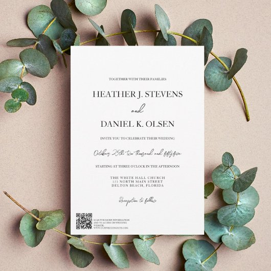 Invitation Simple Élégant Mariage QR Typographie Noir Blanc
