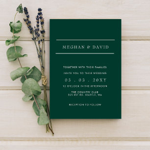 Invitation Simple Élégant Mariage vert émeraude minimal