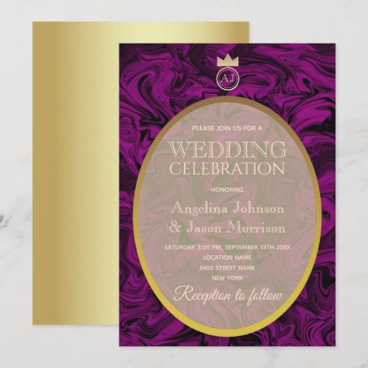 Invitation Simple Élégant Mariage Violet (Devant / Derrière)