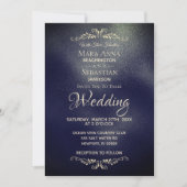 Invitation *~* Simple Elegant Marine BLue Mariage or (Devant)