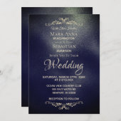 Invitation *~* Simple Elegant Marine BLue Mariage or (Devant / Derrière)