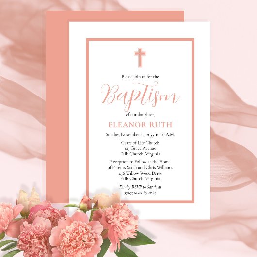 Invitation Simple Élégant Minimaliste Dk Blush Pink Baptism