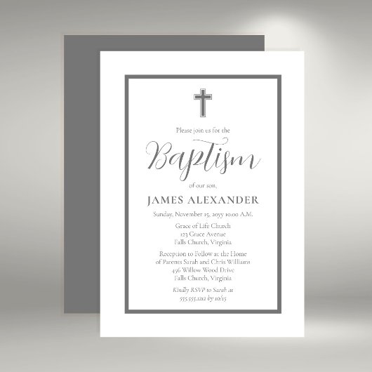 Invitation Simple Élégant minimaliste Grey Boy Baptême