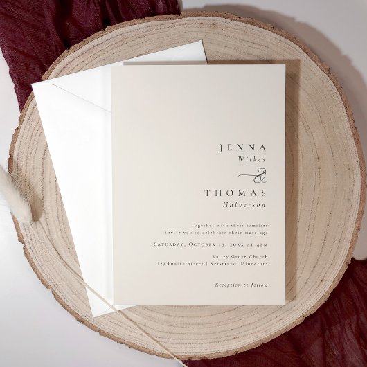 Invitation Simple Élégant Minimaliste Mariage Beige