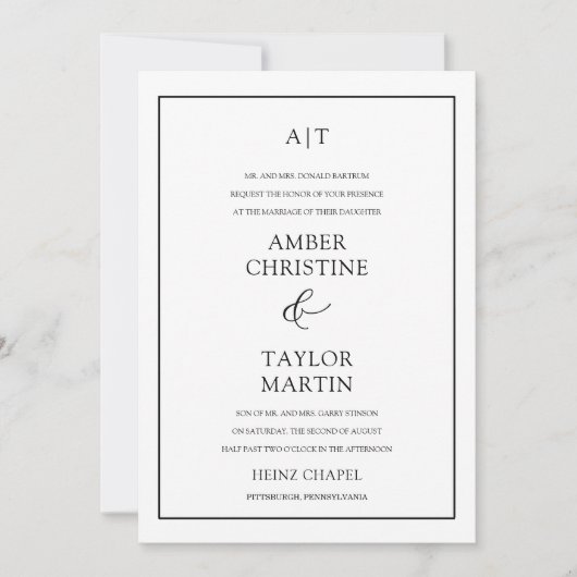 Invitation Simple Élégant Minimaliste Noir & Blanc (Devant)