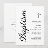 Invitation Simple Élégant Minimaliste Script Baptême (Devant / Derrière)