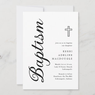 Invitation Simple Élégant Minimaliste Script Baptême