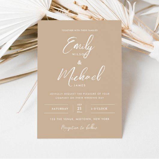 Invitation Simple Elegant Minimaliste Taupe Mariage