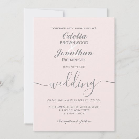 Invitation Simple Elegant moderne Mariage rose doux (Devant)