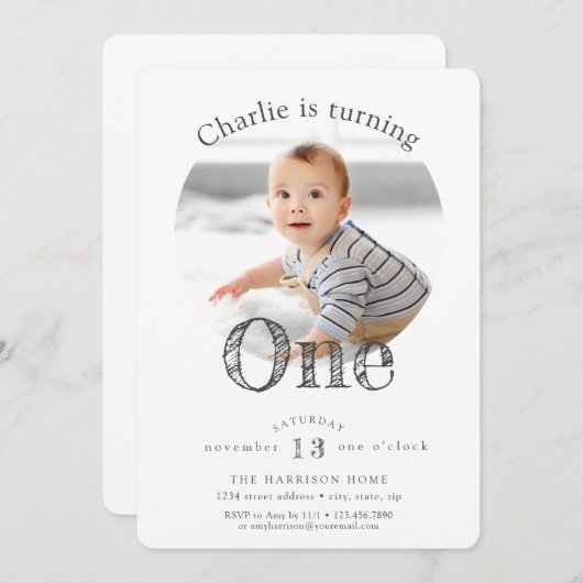 Invitation Simple Elegant moderne première fête d'anniversair (Devant / Derrière)