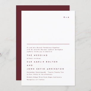 Invitation Simple Elegant Monogram Maroon Burgundy Mariage