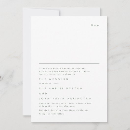 Invitation Simple Élégant Monogram Moss Mariage vert (Devant)