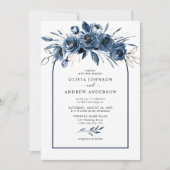 Invitation Simple Elegant Navy Blue Boho Floral Arch Wedding (Devant)