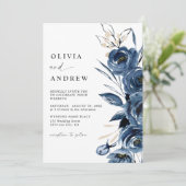 Invitation Simple Elegant Navy Blue Boho Floral Wedding (Debout devant)