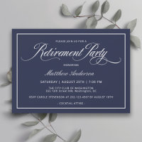 Simple Elegant Navy Blue Retirement Party