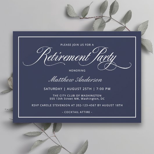 Invitation Simple Elegant Navy Blue Retirement Party