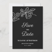 Invitation Simple élégant noir blanc floral Enregistrer la da (Devant)