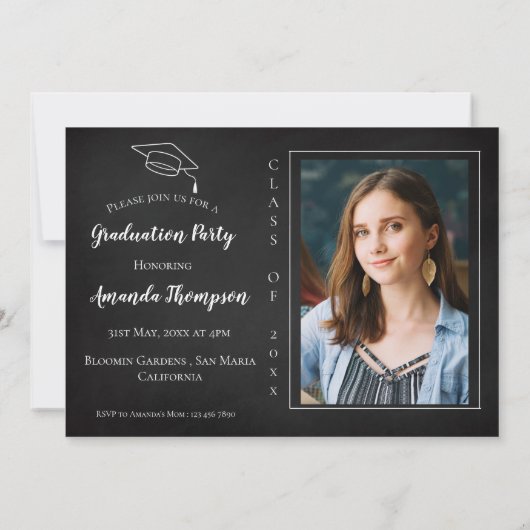 Invitation Simple Elégant noir blanc Multi Photo Graduation (Dos)