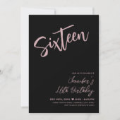 Invitation Simple Elégant Noir Blush Rose Sweet 16 Script (Devant)