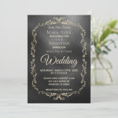 Invitation *~* Simple Elegant Noir Iridescente Mariage Or (Debout devant)