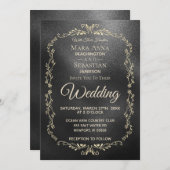 Invitation *~* Simple Elegant Noir Iridescente Mariage Or (Devant / Derrière)