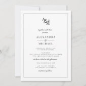 Invitation Simple Elegant noir Mariage Monogramme blanc (Devant)