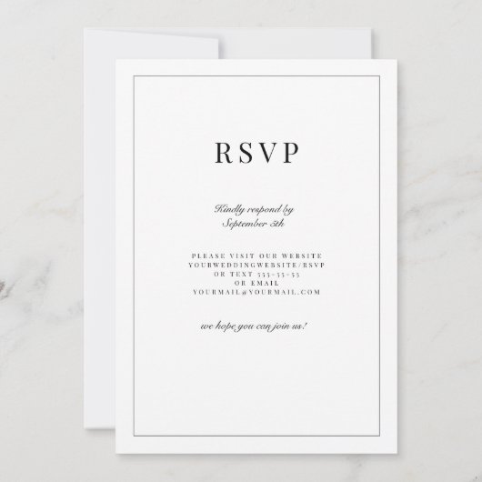 Invitation Simple Elegant noir Monogramme blanc Mariage RSVP (Dos)