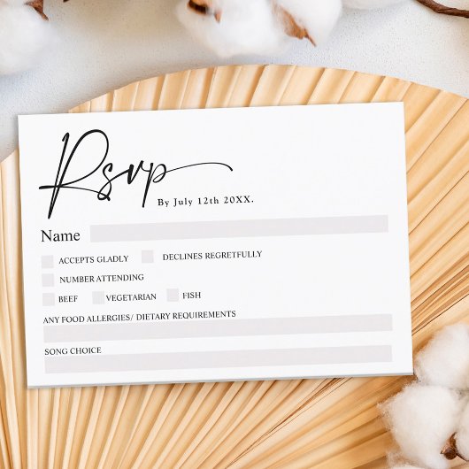 Invitation Simple élégant noir script noir mariage rsvp