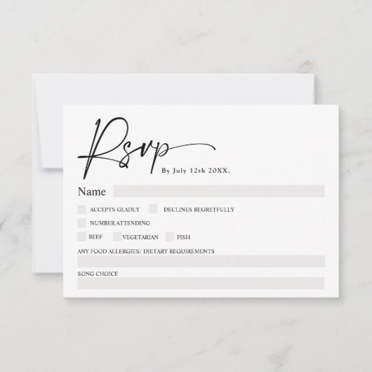 Invitation Simple élégant noir script noir mariage rsvp (Devant)