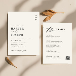 Invitation Simple Elegant noir tout en un Mariage de code QR