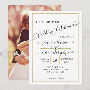 Invitation Simple Élégant Or Minimal Script Photo de Mariage