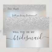 Invitation Simple Élégant Paillettes Argentées Bokeh Demoisel (Devant / Derrière)