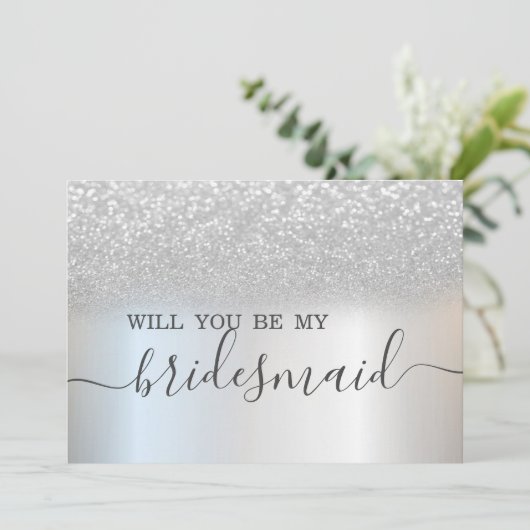 Invitation Simple Elegant Parties scintillant Argent Bokeh Br (Debout devant)